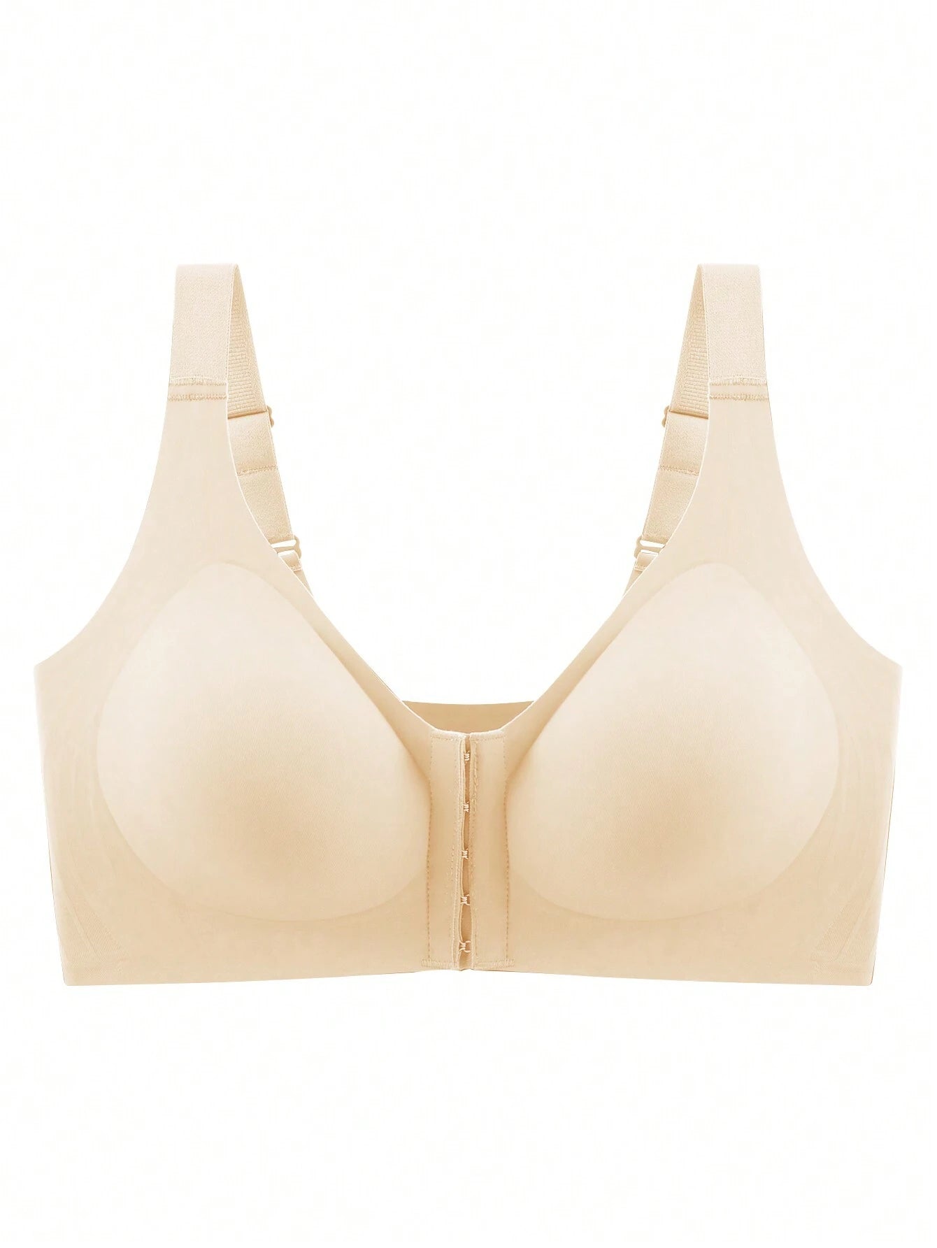 Front Closure Plus Size Seamless Bra，Back To Gather And Prevent Drooping Beige