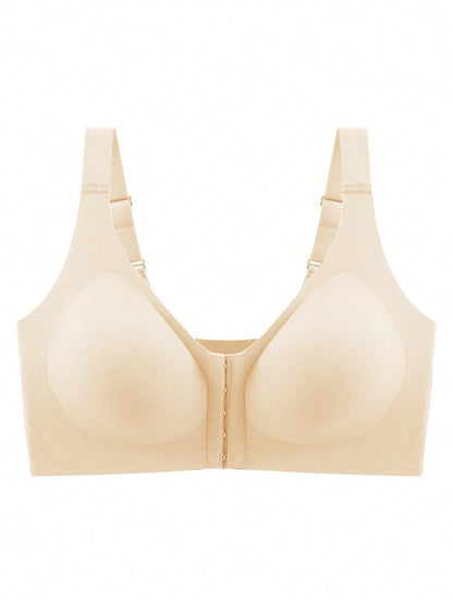 Front Closure Plus Size Seamless Bra，Back To Gather And Prevent Drooping Beige