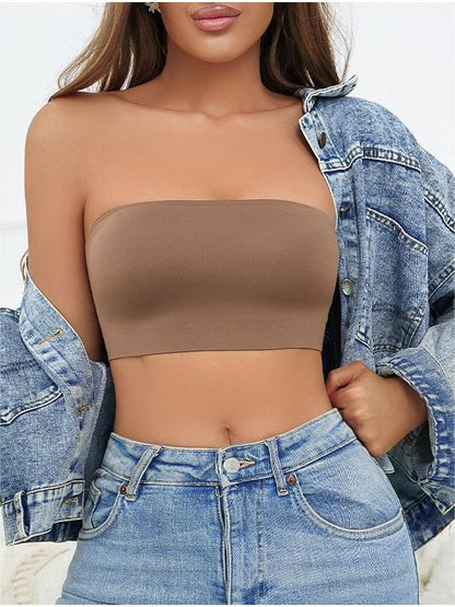 Plain Wireless Strapless Bra Brown
