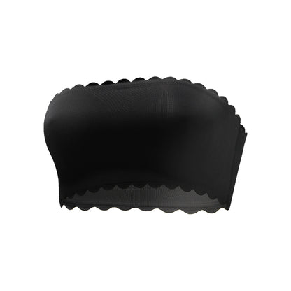 Rippled Edge Plain Wireless Strapless Bra Black